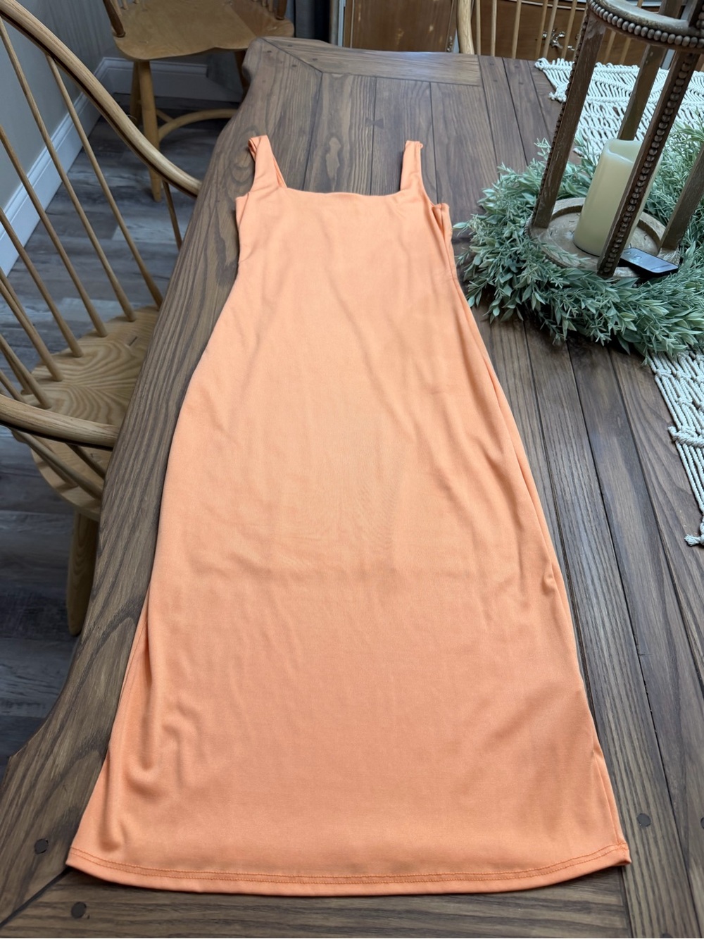 Sleeveless Square Neck Knit Dress in Peach